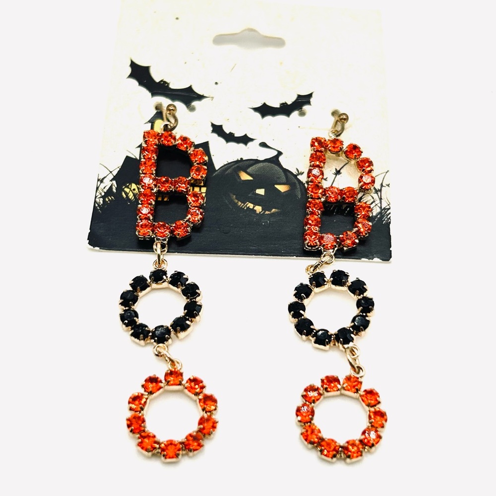 Sparkle Rhinestone BOO Haunted Halloween Ghostly Dangle Earrings NWT